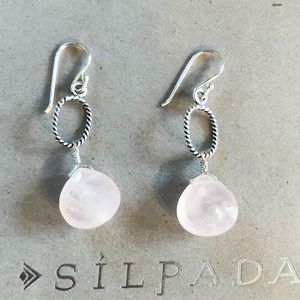 Silpada Sterling Silver .925 Dainty Pink Rose Quartz Dangle Earrings Retired